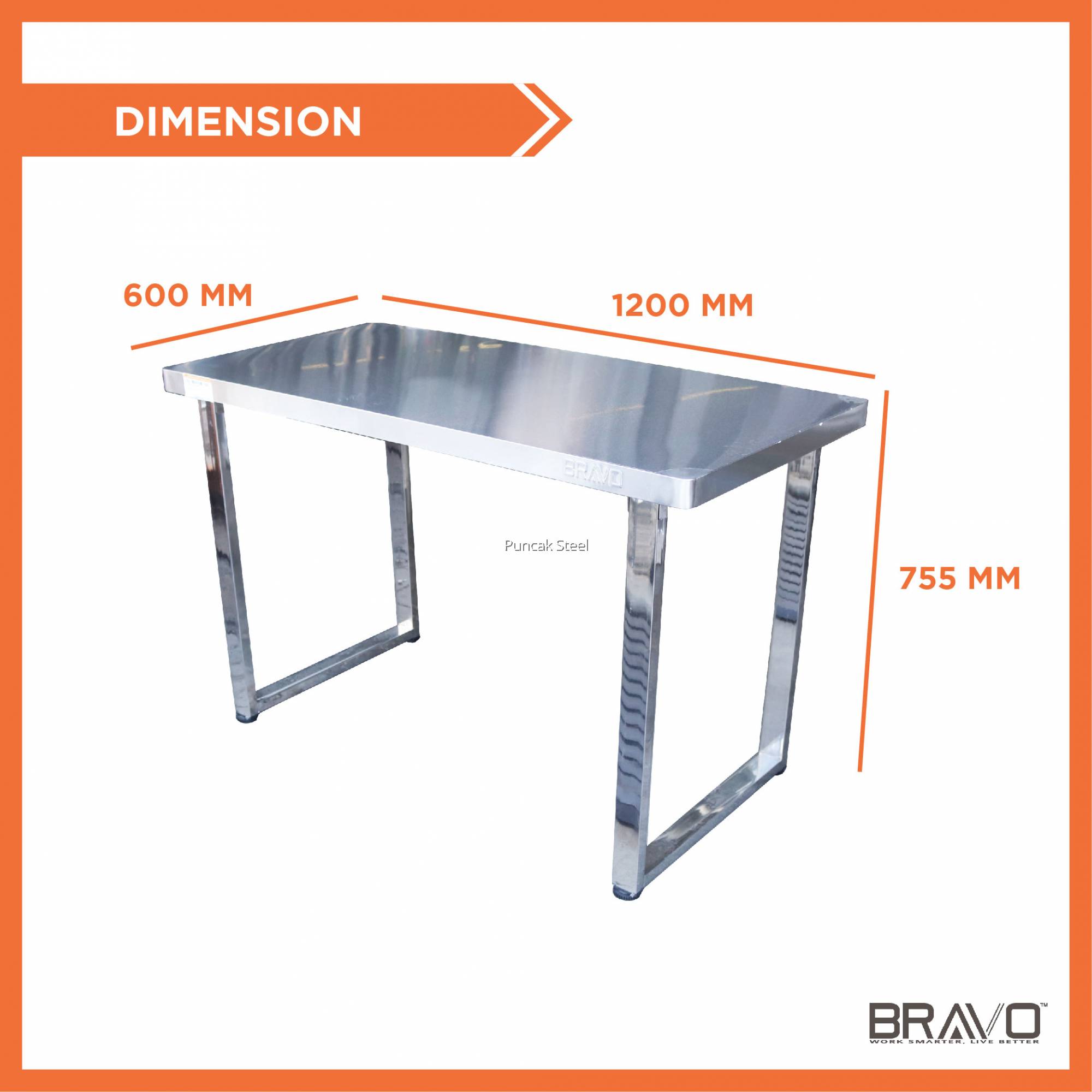 Bravo 48 x 24 Inch Stainless Steel Table With U Stand 